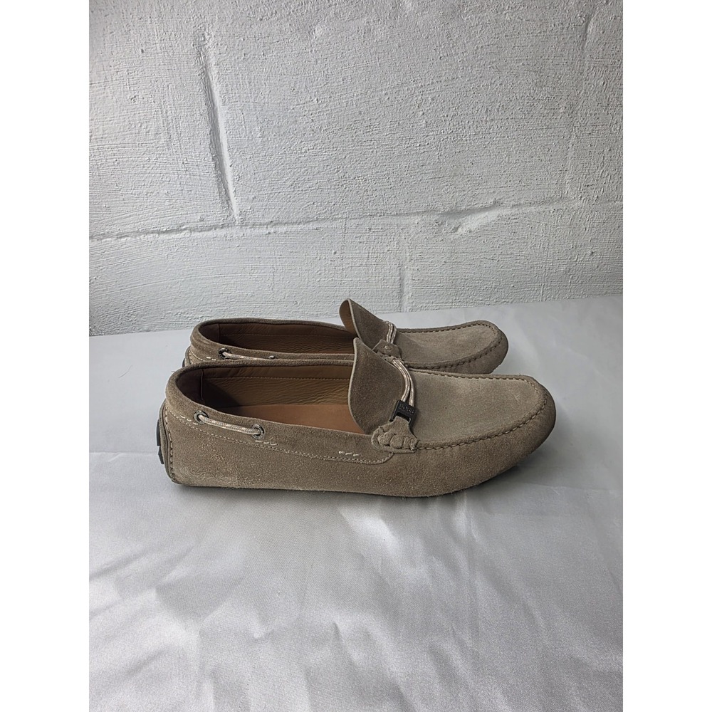 Hugo Boss Driving Loafer Shoes Men's 41/US 8 Taupe Suede Metal Logo Made In Ital